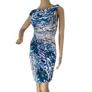 Emilio Pucci Blue Multicolor Signature Print Summer Dress 8 US sz